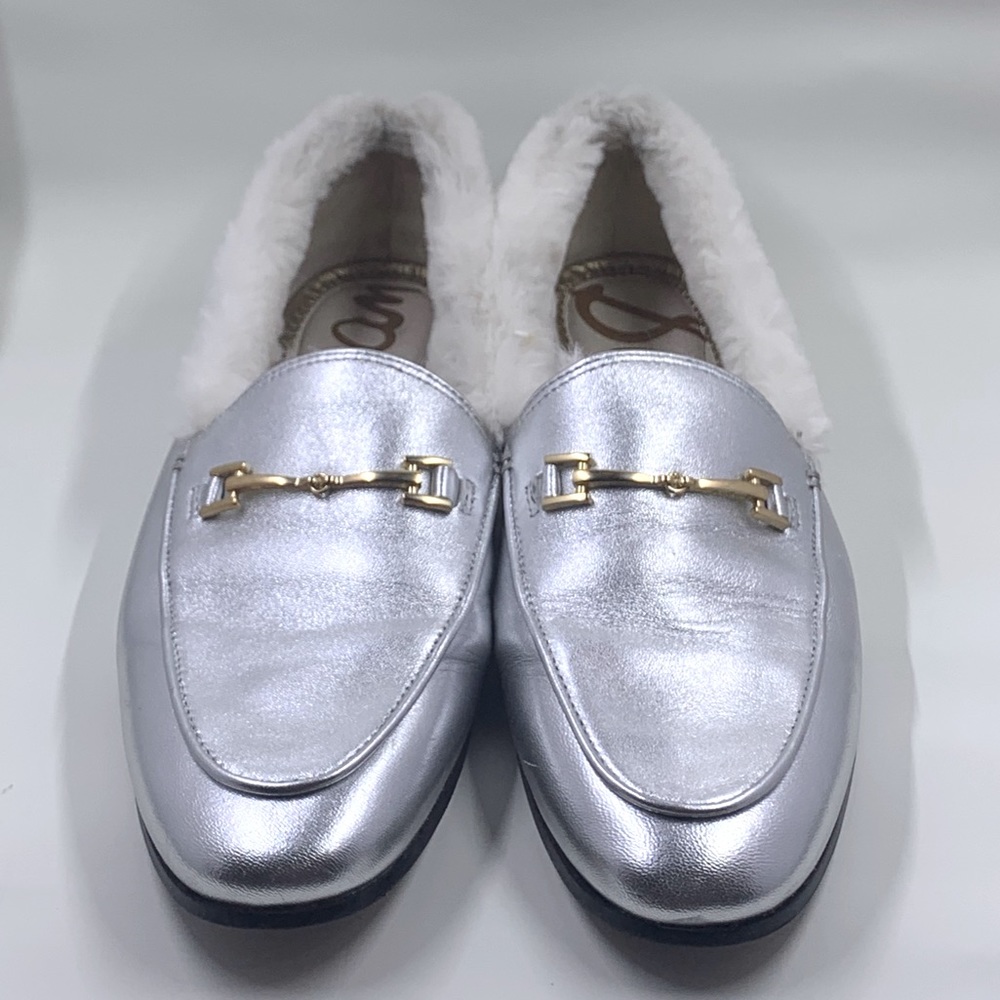 am Edelman Metallic Silver leather Loraine Loafers 9.5